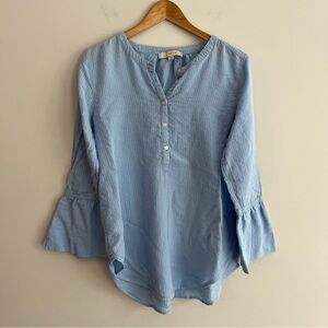 LOFT Sky Blue Bell Sleeve Blouse Large